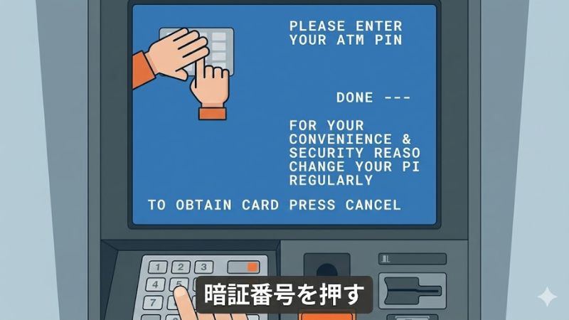 ATMに暗証番号を入力