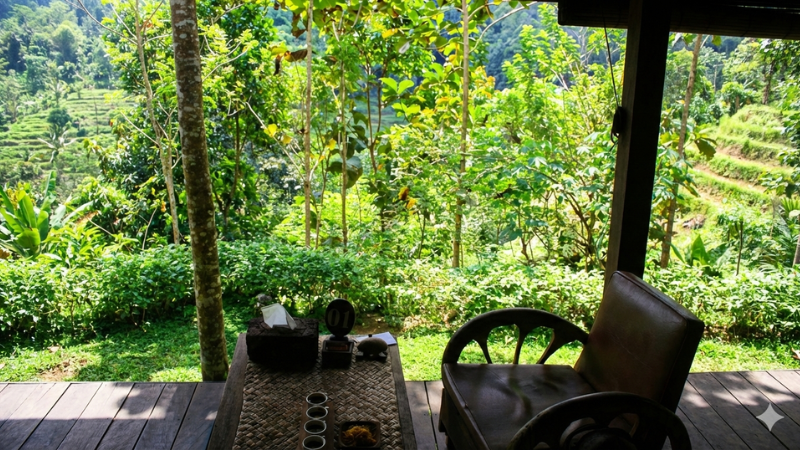 バリ島一人旅でカフェに座り一人の時間を楽しむ様子