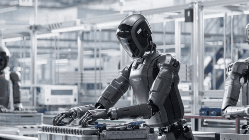 製造工場で働く人型ロボット